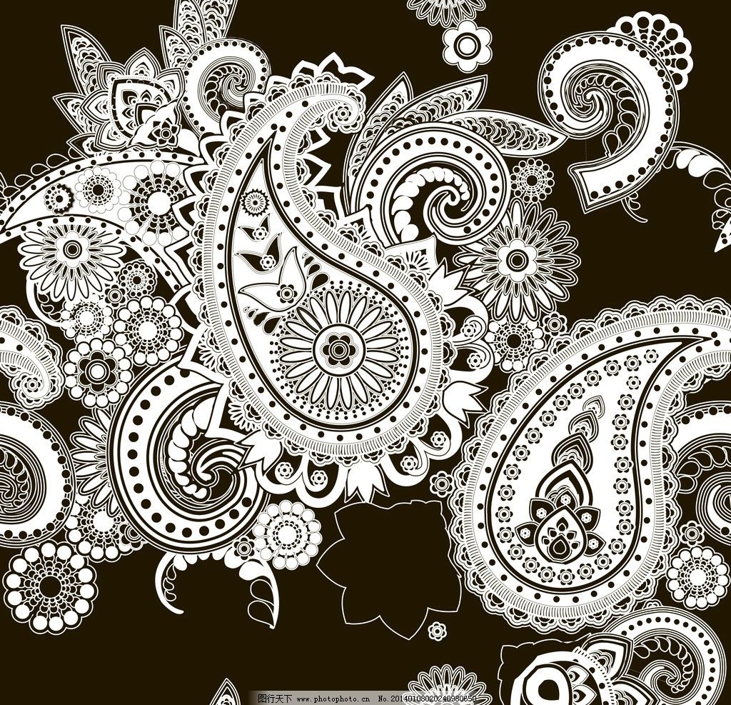 古典线描海浪和浪花矢量图_传统图案
