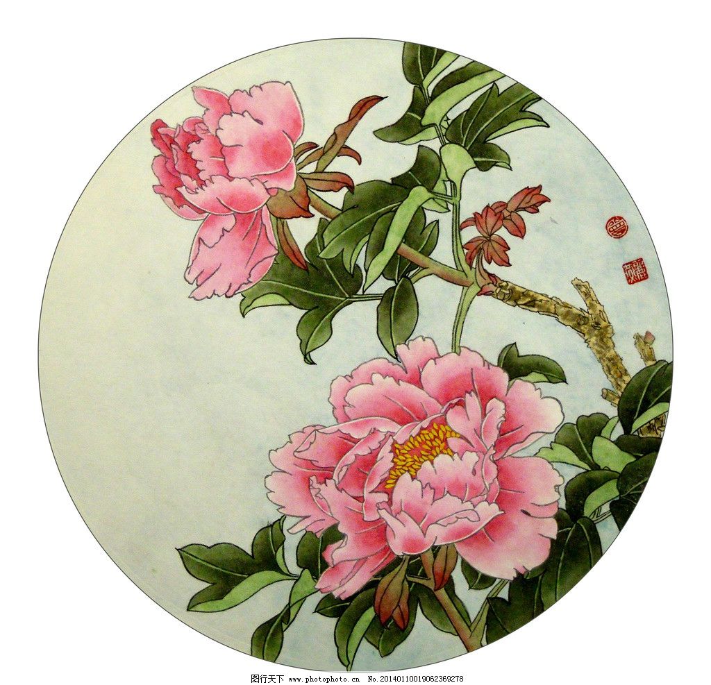 牡丹花工笔画白描 中国画