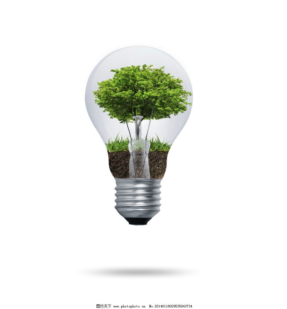 创意灯泡图片,白炽灯 绿色能源 环保 生态 绿叶