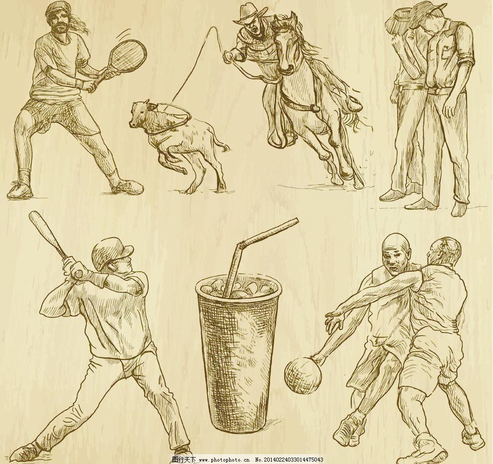 手绘人物图片,棒球 篮球 美术绘画 牛仔 人物矢