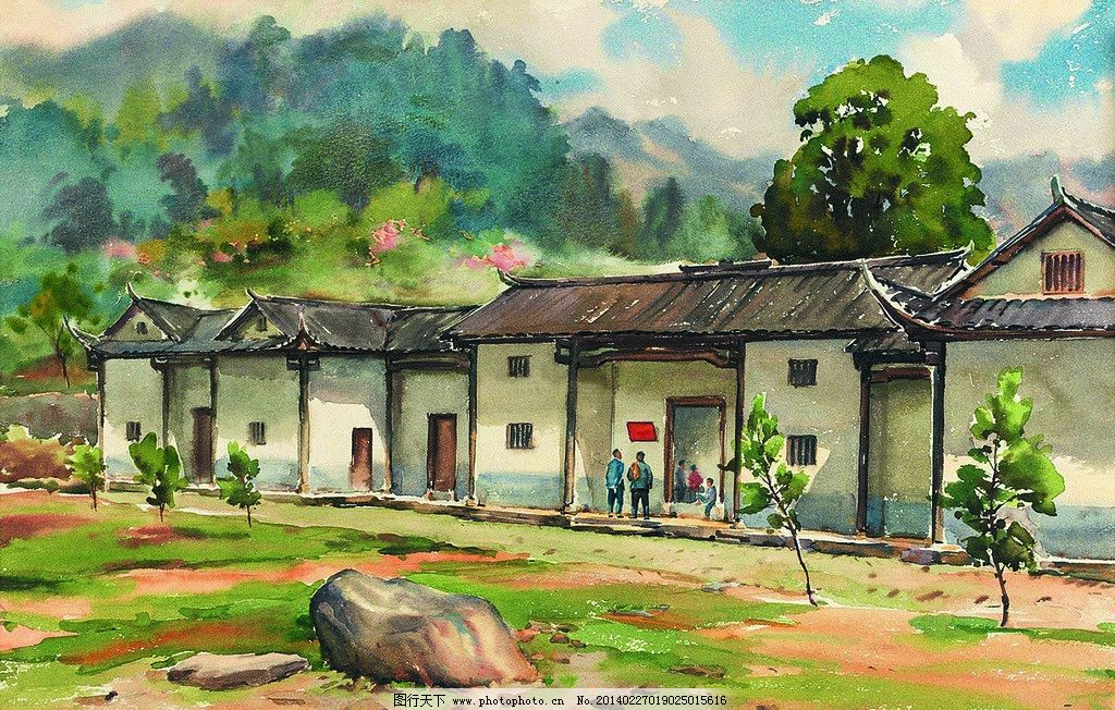 中国乡村风景水彩