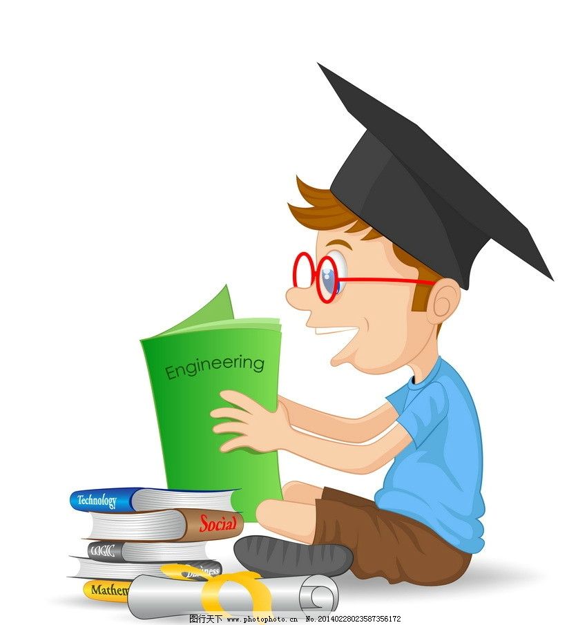 卡通学生 看书 图书 看文章 学生 卡通 教育 学校 学习 培训 手绘