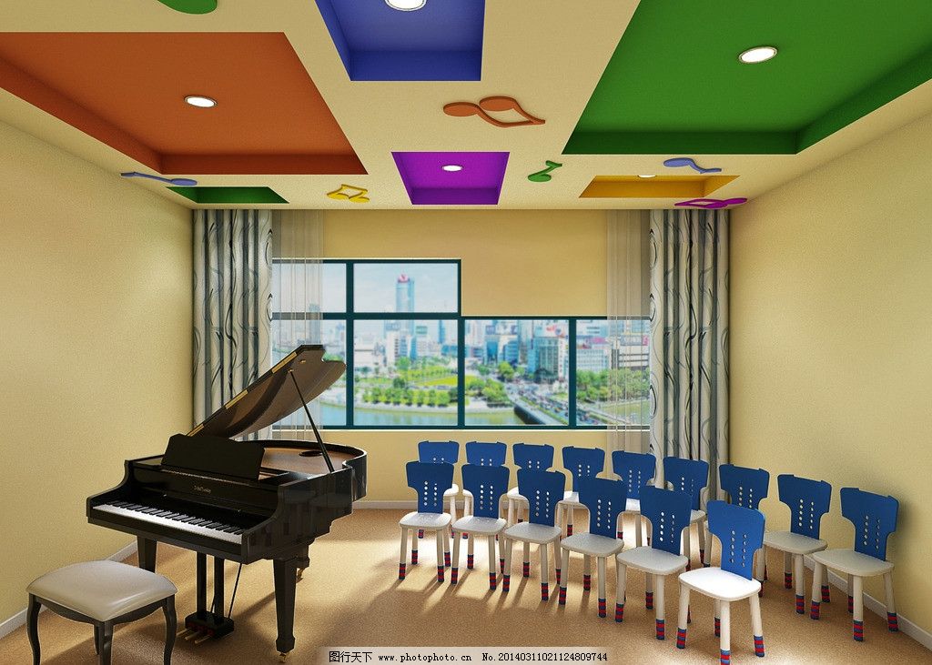 音乐教室 儿童 音乐室 简约 风格 装修 设计 吊顶 背景墙 效果图 幼儿