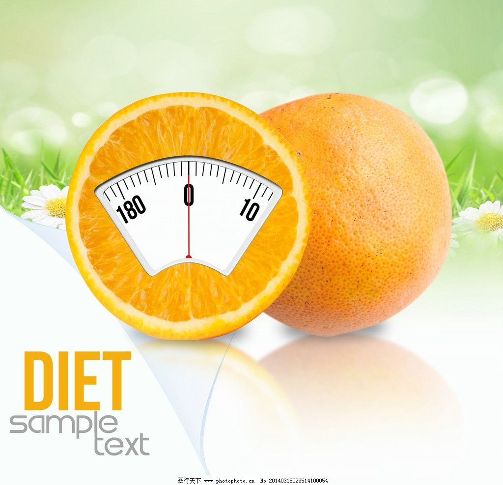 减肥瘦身创意广告图片,电子秤 刻度 指针 水果 橙子-图行天下图库