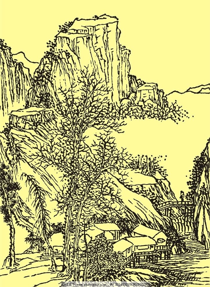 国画山水 国画 山水画 水墨画 山石 山脉 岩石 石头 树木 花草 植物 人物 划船 小桥 民居 房屋 小舟 船只 飞鸟 河流 小溪 艺术 中国传统 国粹 绘画技法 毛笔画 高雅 享受 文化休闲 CDR素材 矢量文件 设计用图 绘画艺术 美术绘画 文化艺术 矢量 CDR