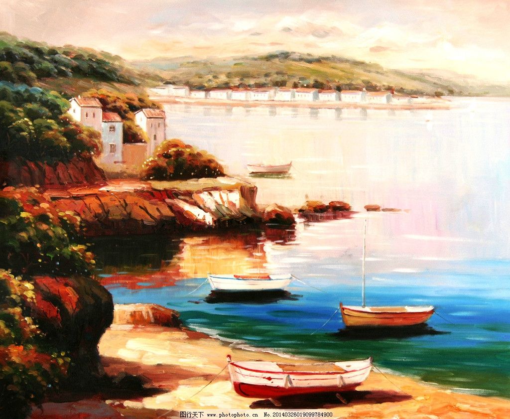 船景油画 地中海 船景 欧式 油画 装饰 绘画书法 文化艺术 设计 72dpi