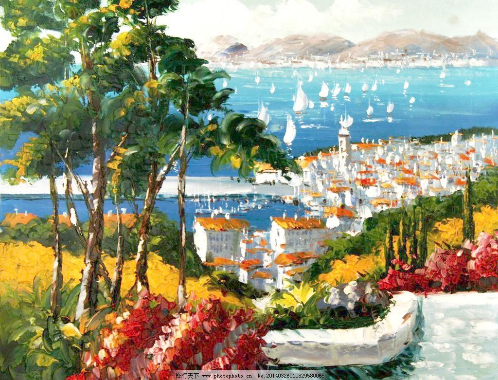 地中海油画模板下载 地中海油画 地中海 建筑 欧式 油画 装饰 绘画